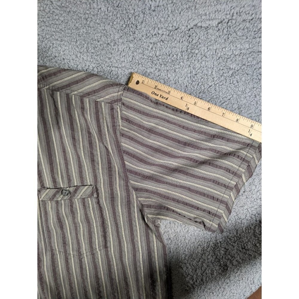 REI Button Shirt Mens Large Cotton Poly Green Gray Stripe Short Sleeve - Picture 11 of 11